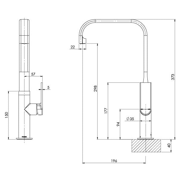Teel Sink Mixer 200mm Squareline Gun Metal 119-0600-30