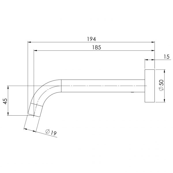 Vivid Slimline Wall Bath Outlet 180mm Curved Lead Free Chrome VS776-00-1