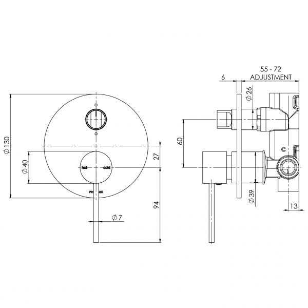 Vivid Slimline Shower / Bath Diverter Mixer VS791 CHR